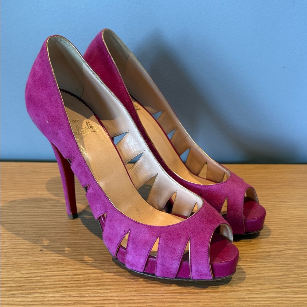 Christian Louboutin Fuchsia Peep-Toe Heels